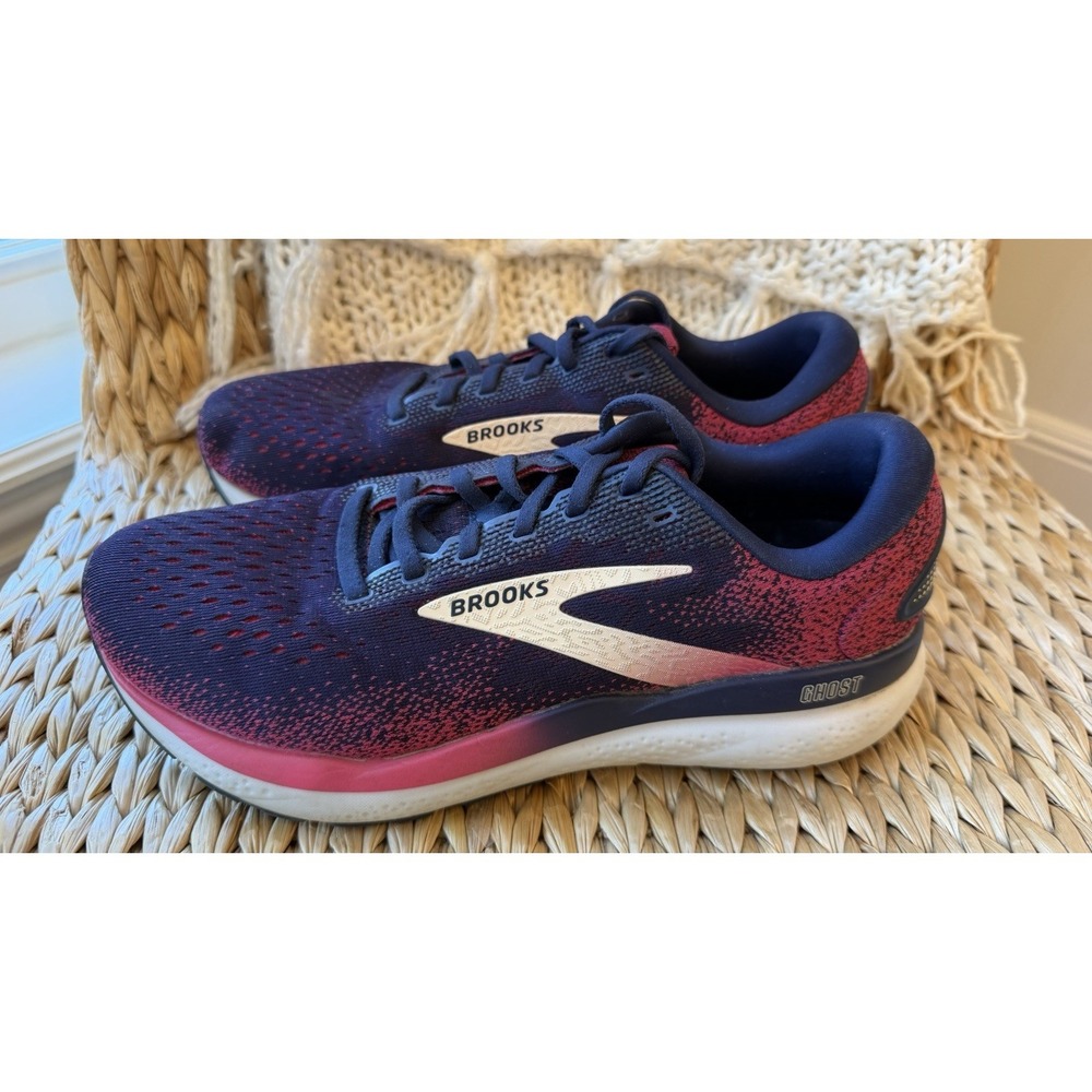 Brooks Ghost 16 Blue Red Road Running Sneakers Womens 9 Wide D 1204071D422